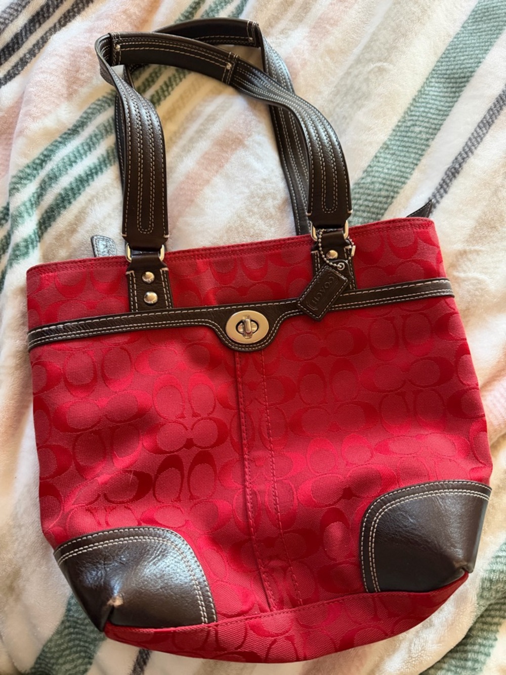Coach Red Signature Canvas Tote